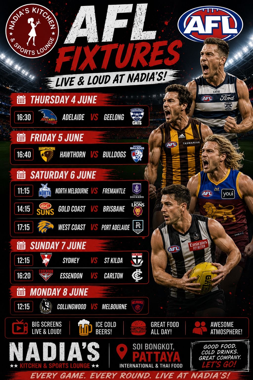 AFL Fixtures at Nadia's
