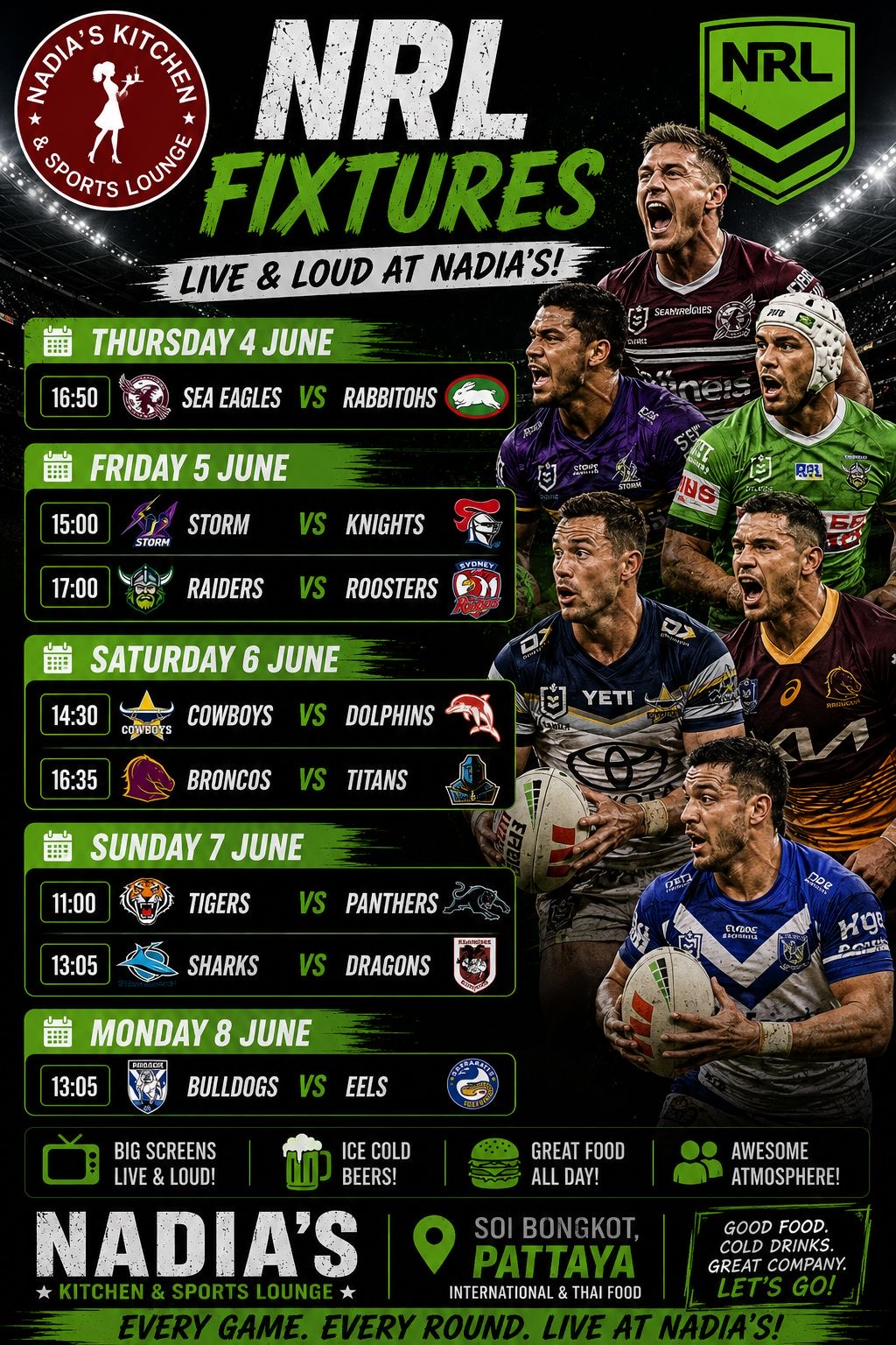 NRL Fixtures at Nadia's